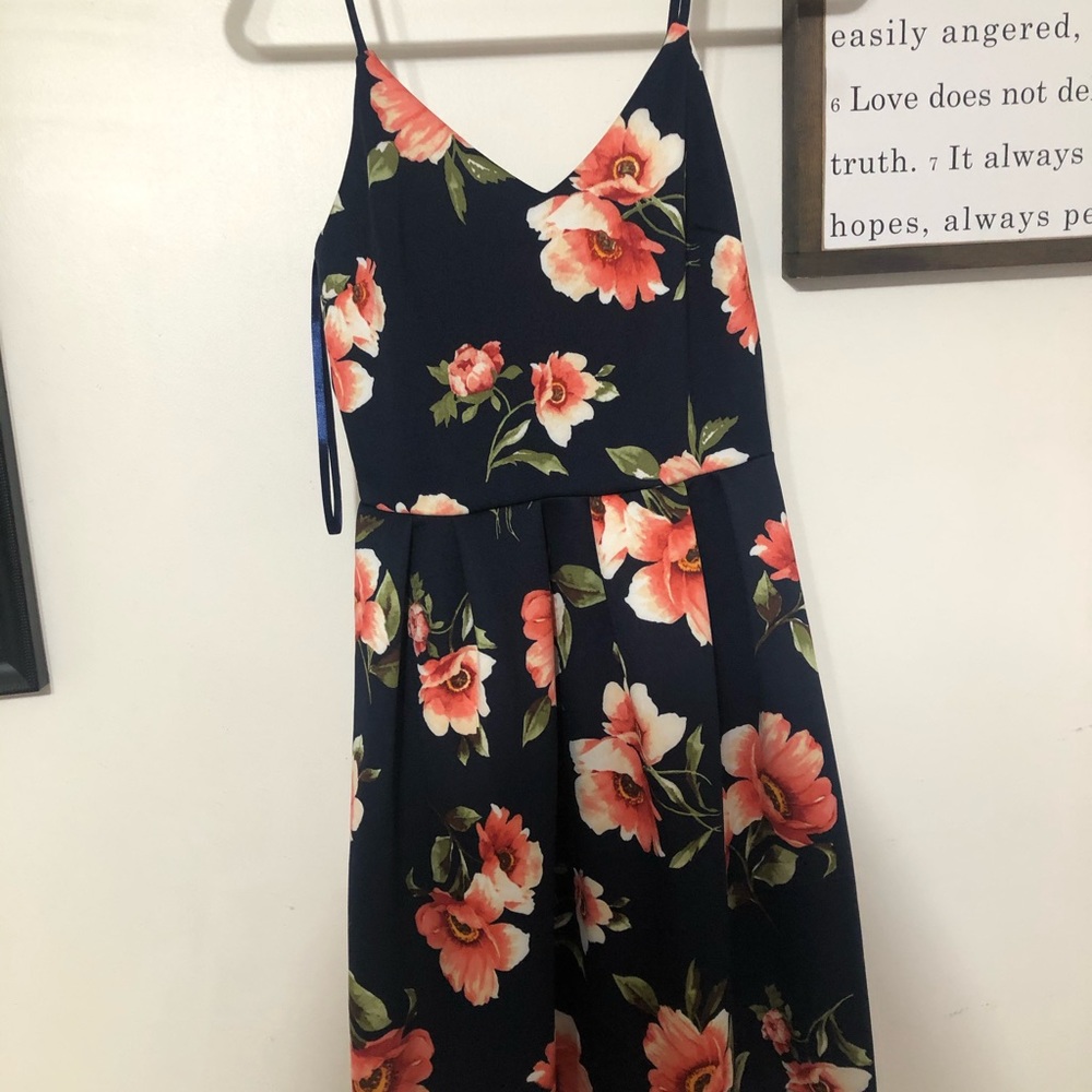 Navy blue and floral mini